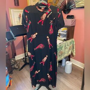 Vintage Y2K harari silk abstract Asian print mandarin collar dress Tag size M.